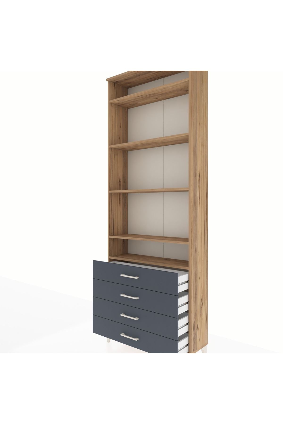 Arges Dolap 5 Raflı 4 Çekmeceli 88x30x243 Çam-Antrasit