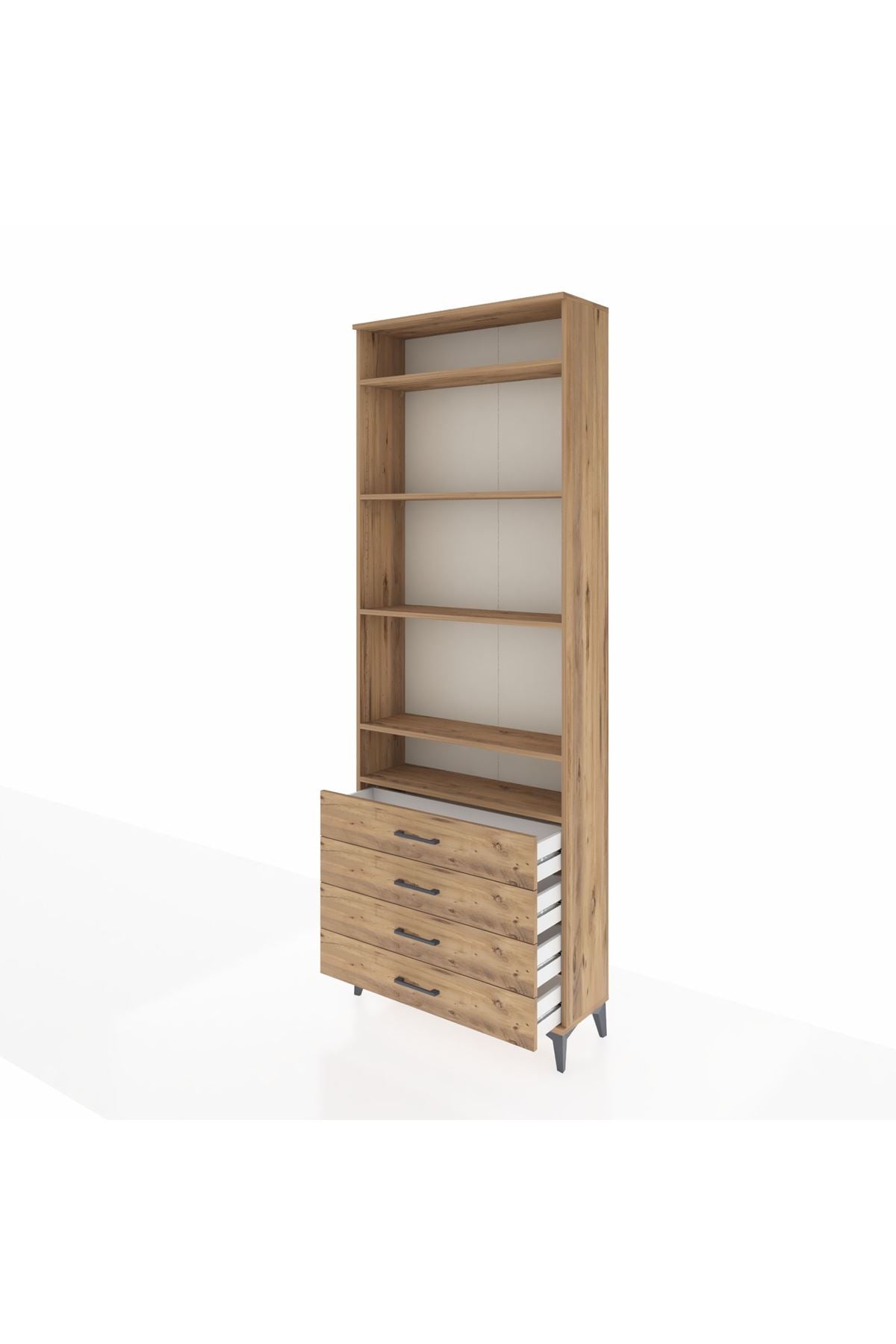 Arges Dolap 5 Raflı 4 Çekmeceli 88x30x243 Çam-Çam