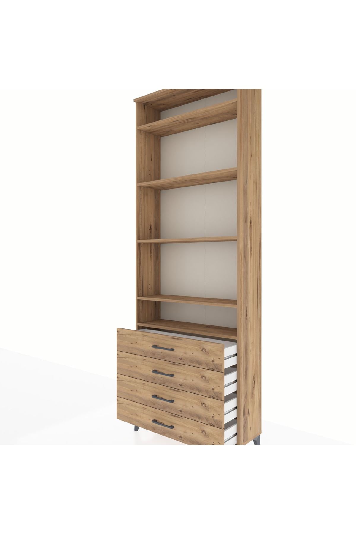 Arges Dolap 5 Raflı 4 Çekmeceli 88x30x243 Çam-Çam