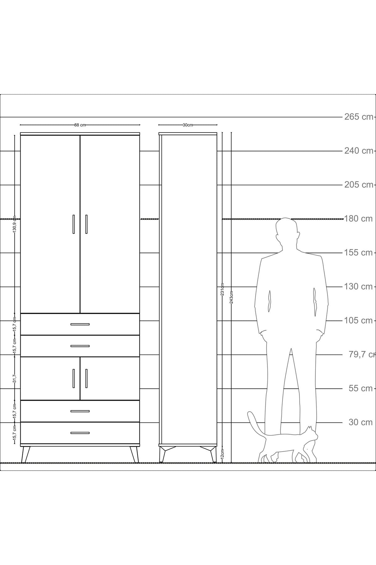 Arges Dolap 5 Raflı 4 Çekmeceli 4 Kapaklı 88x30x243 Aytaşı-Antrasit