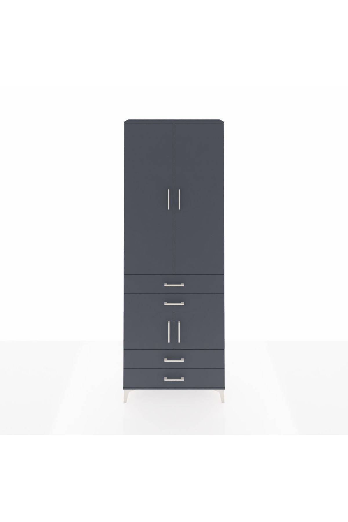 Arges Dolap 5 Raflı 4 Çekmeceli 4 Kapaklı 88x30x243 Antrasit-Antrasit