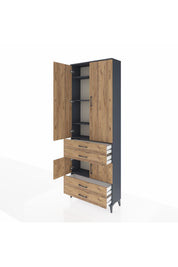 Arges Dolap 5 Raflı 4 Çekmeceli 4 Kapaklı 88x30x243 Antrasit-Çam