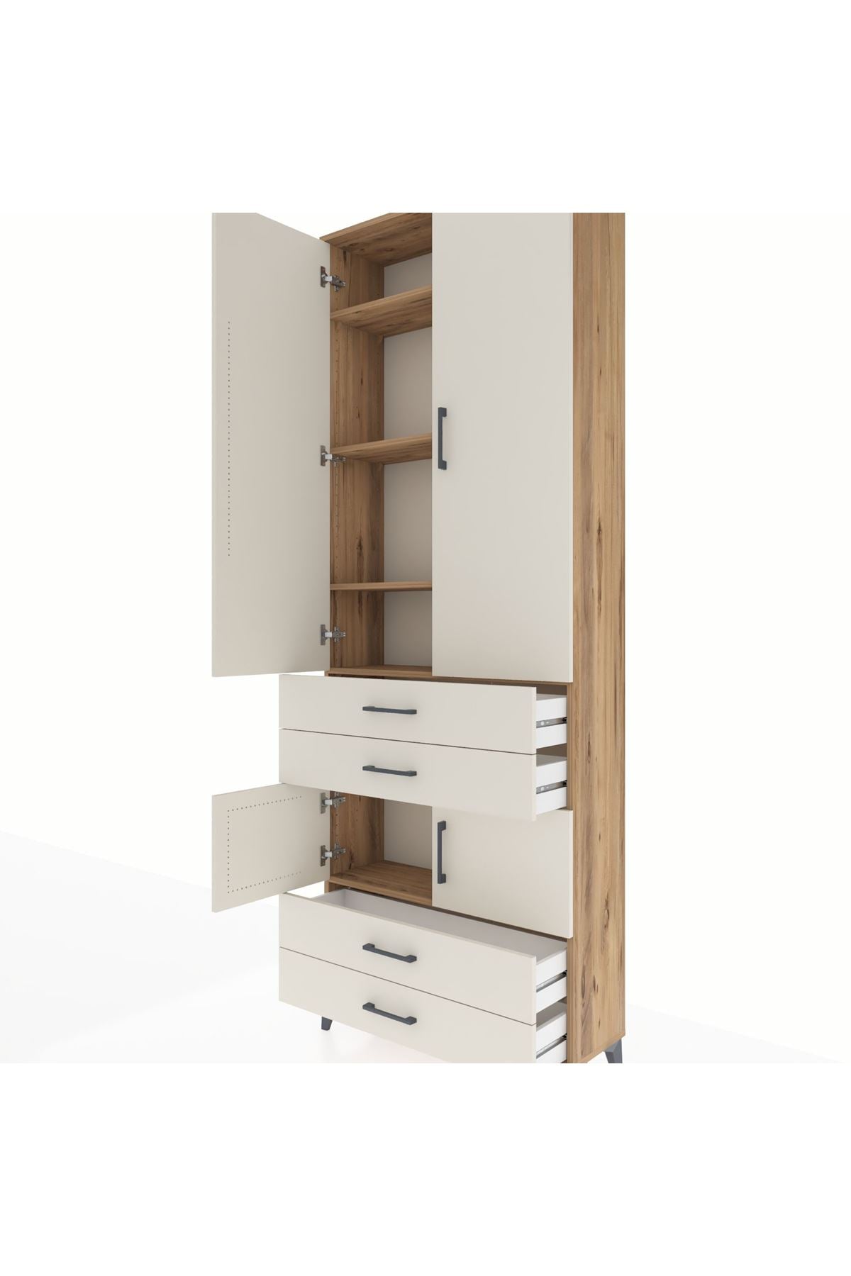 Arges Dolap 5 Raflı 4 Çekmeceli 4 Kapaklı 88x30x243 Çam-Aytaşı