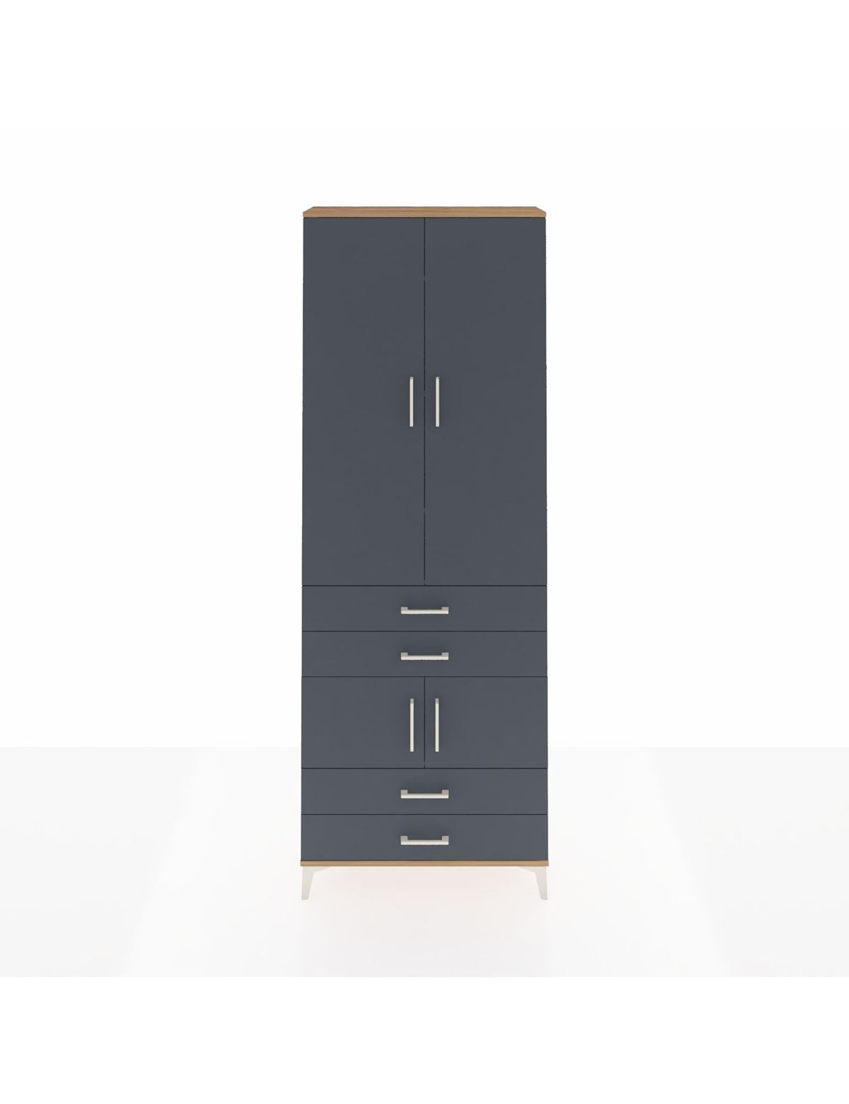 Arges Dolap 5 Raflı 4 Çekmeceli 4 Kapaklı 88x30x243 Çam-Antrasit