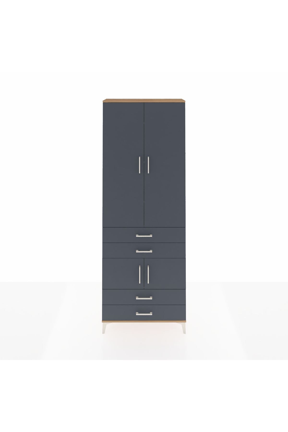 Arges Dolap 5 Raflı 4 Çekmeceli 4 Kapaklı 88x30x243 Çam-Antrasit