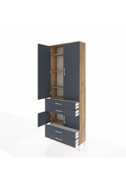 Arges Dolap 5 Raflı 4 Çekmeceli 4 Kapaklı 88x30x243 Çam-Antrasit