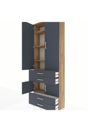 Arges Dolap 5 Raflı 4 Çekmeceli 4 Kapaklı 88x30x243 Çam-Antrasit