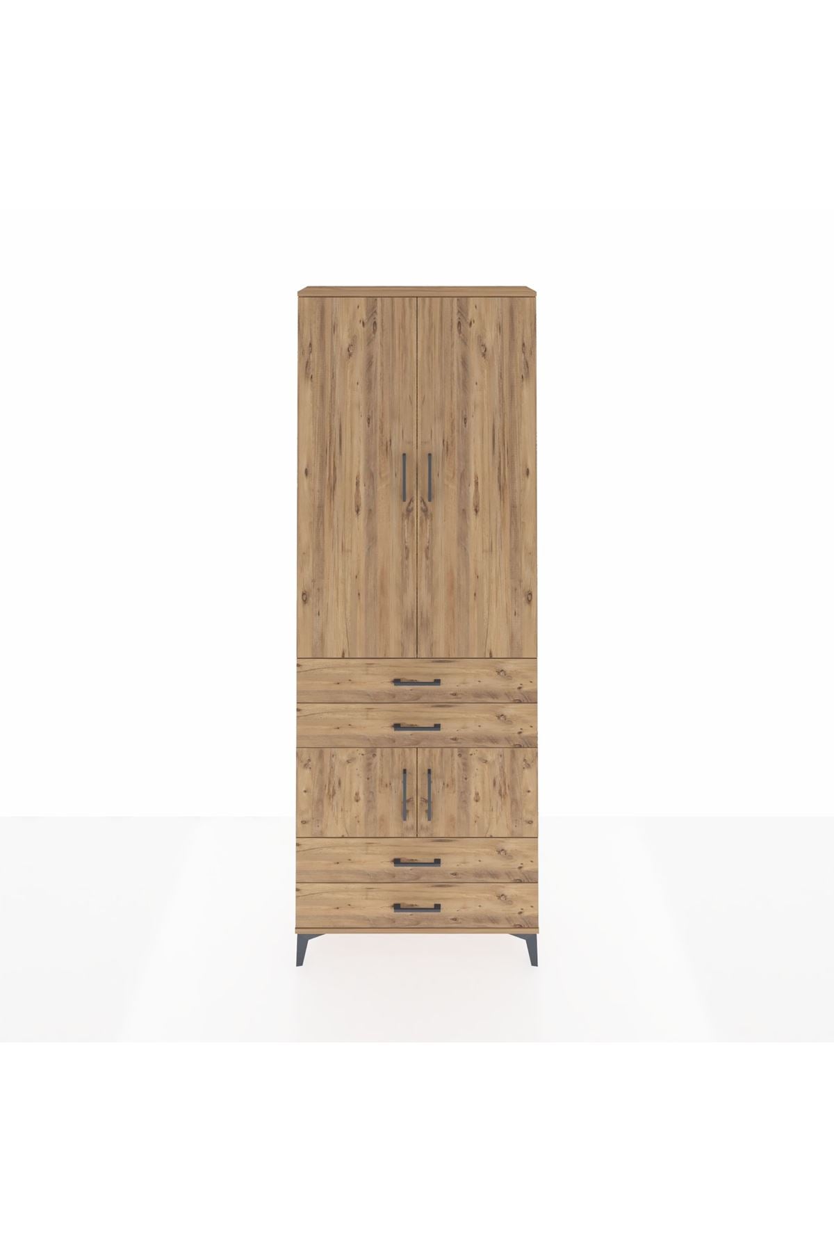 Arges Dolap 5 Raflı 4 Çekmeceli 4 Kapaklı 88x30x243 Çam-Çam