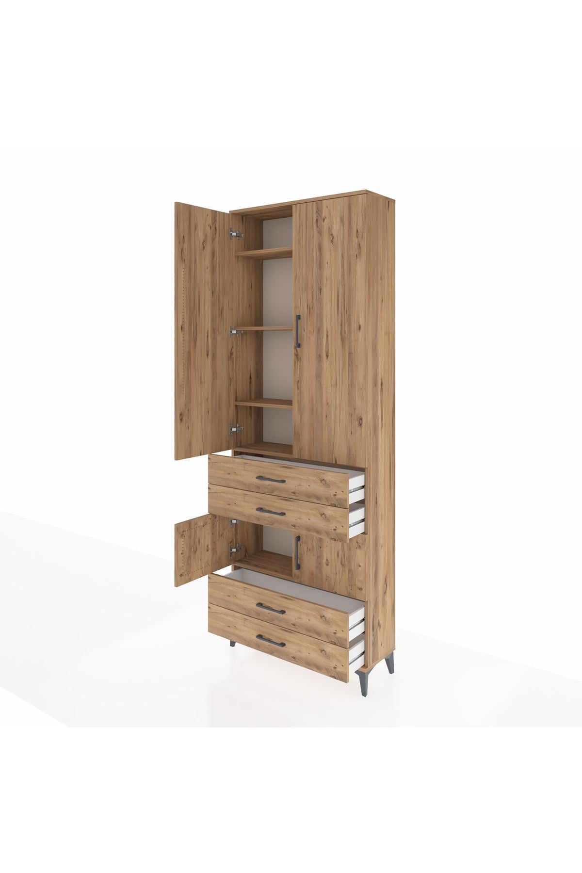 Arges Dolap 5 Raflı 4 Çekmeceli 4 Kapaklı 88x30x243 Çam-Çam