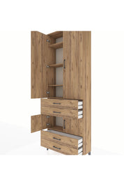 Arges Dolap 5 Raflı 4 Çekmeceli 4 Kapaklı 88x30x243 Çam-Çam