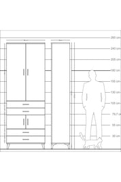 Arges Dolap 5 Raflı 4 Çekmeceli 4 Kapaklı 88x30x243 Çam-Çam