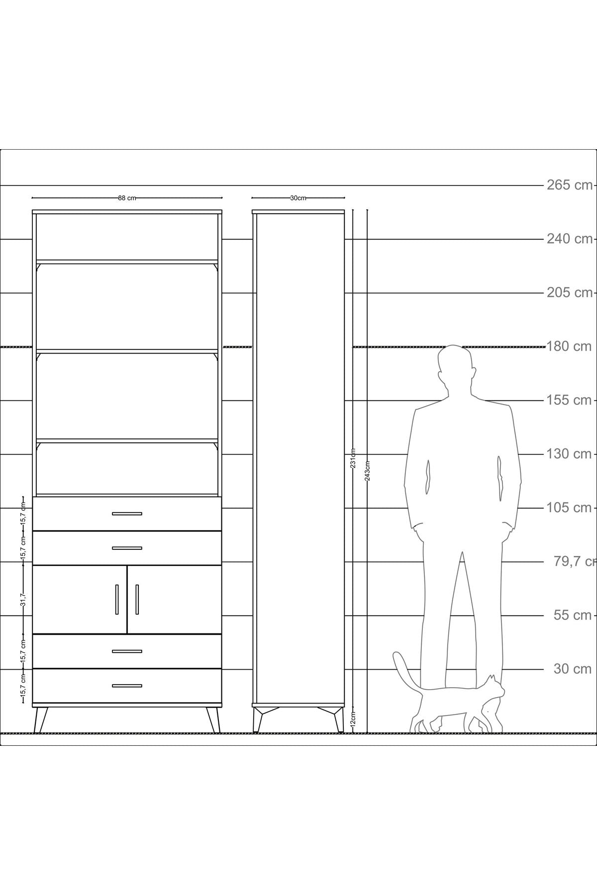 Arges Dolap 5 Raflı 4 Çekmeceli 2 Kapaklı 88x30x243 Aytaşı-Çam