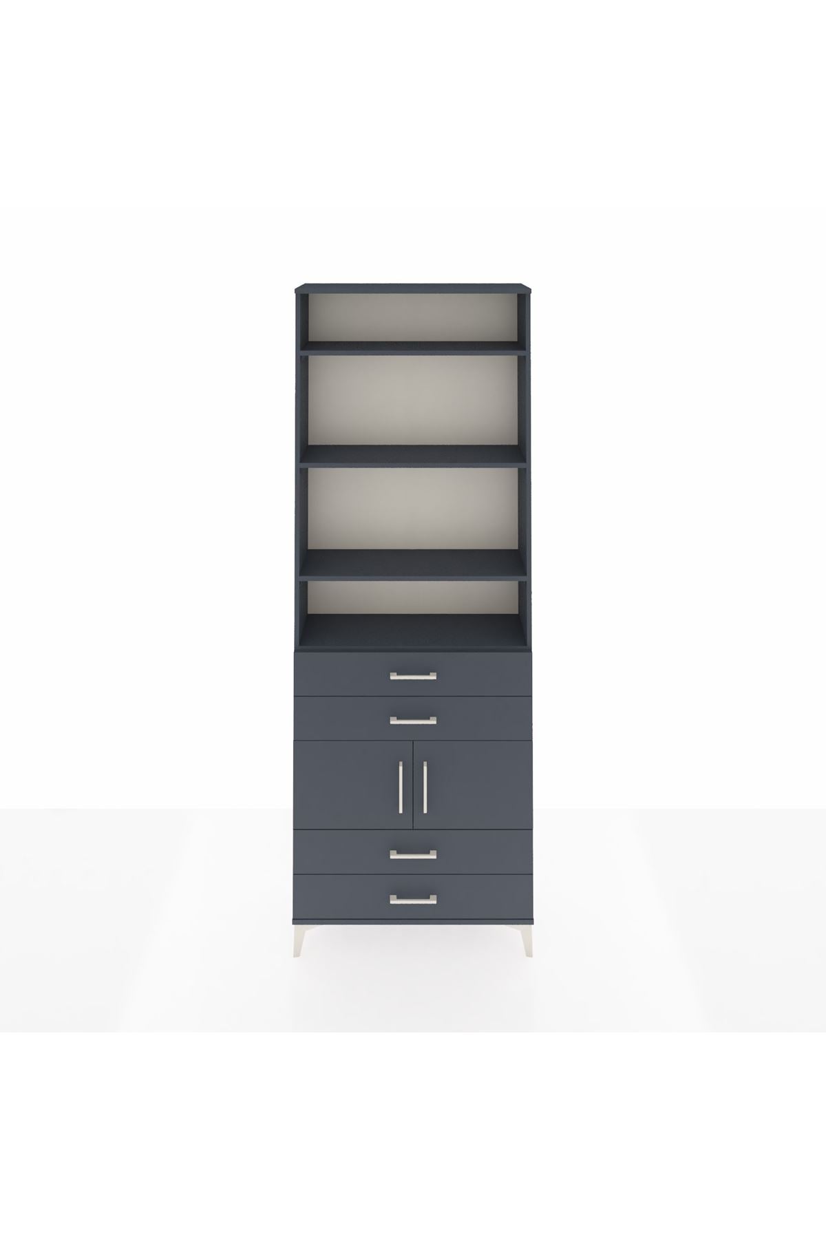 Arges Dolap 5 Raflı 4 Çekmeceli 2 Kapaklı 88x30x243 Antrasit-Antrasit