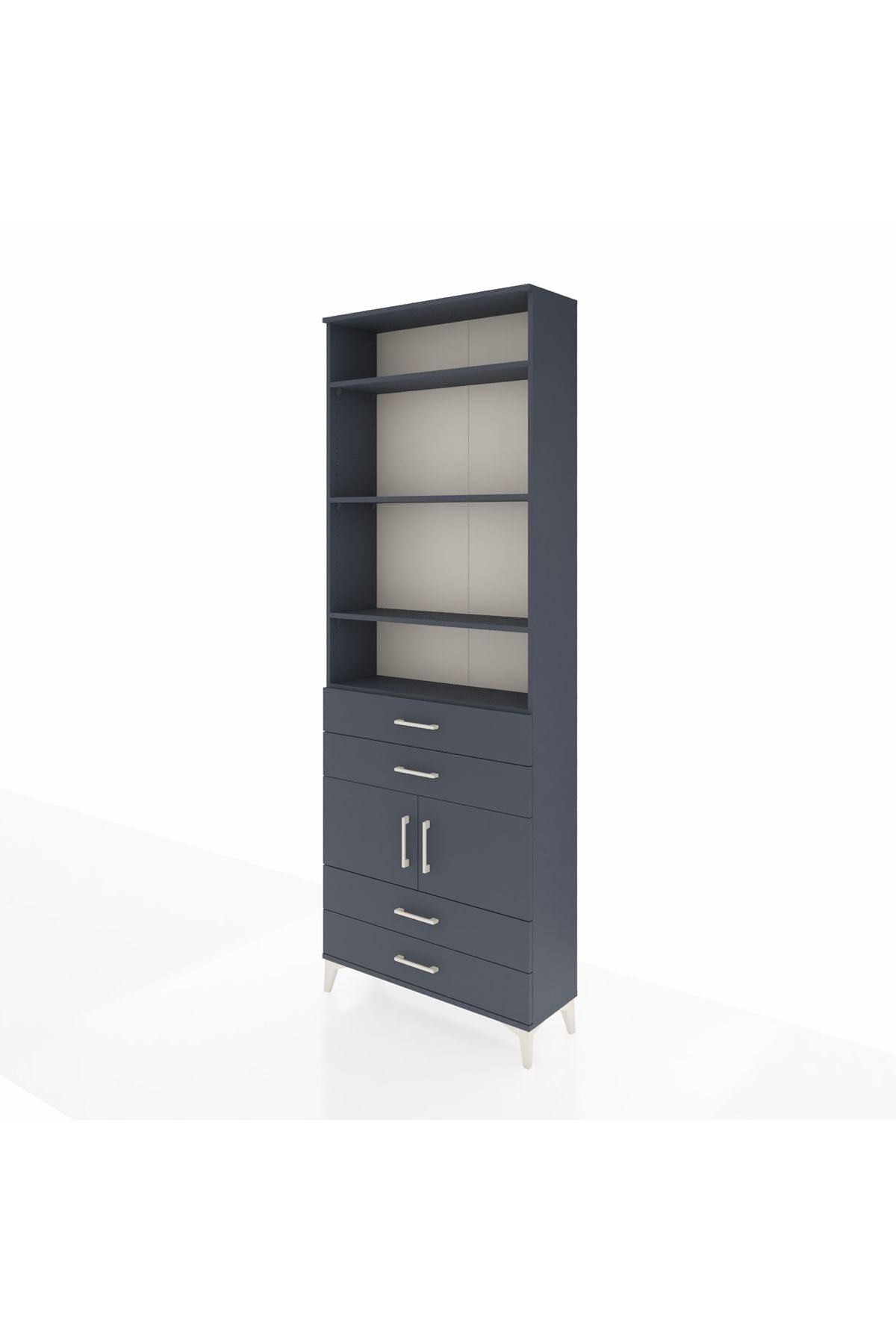 Arges Dolap 5 Raflı 4 Çekmeceli 2 Kapaklı 88x30x243 Antrasit-Antrasit