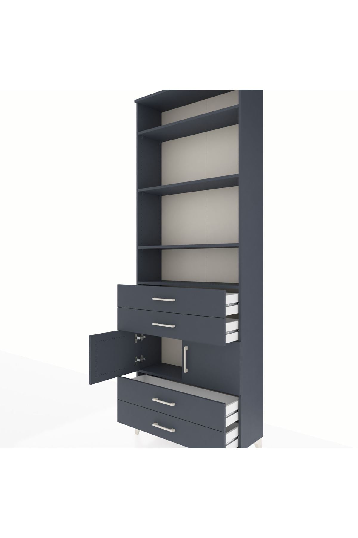 Arges Dolap 5 Raflı 4 Çekmeceli 2 Kapaklı 88x30x243 Antrasit-Antrasit