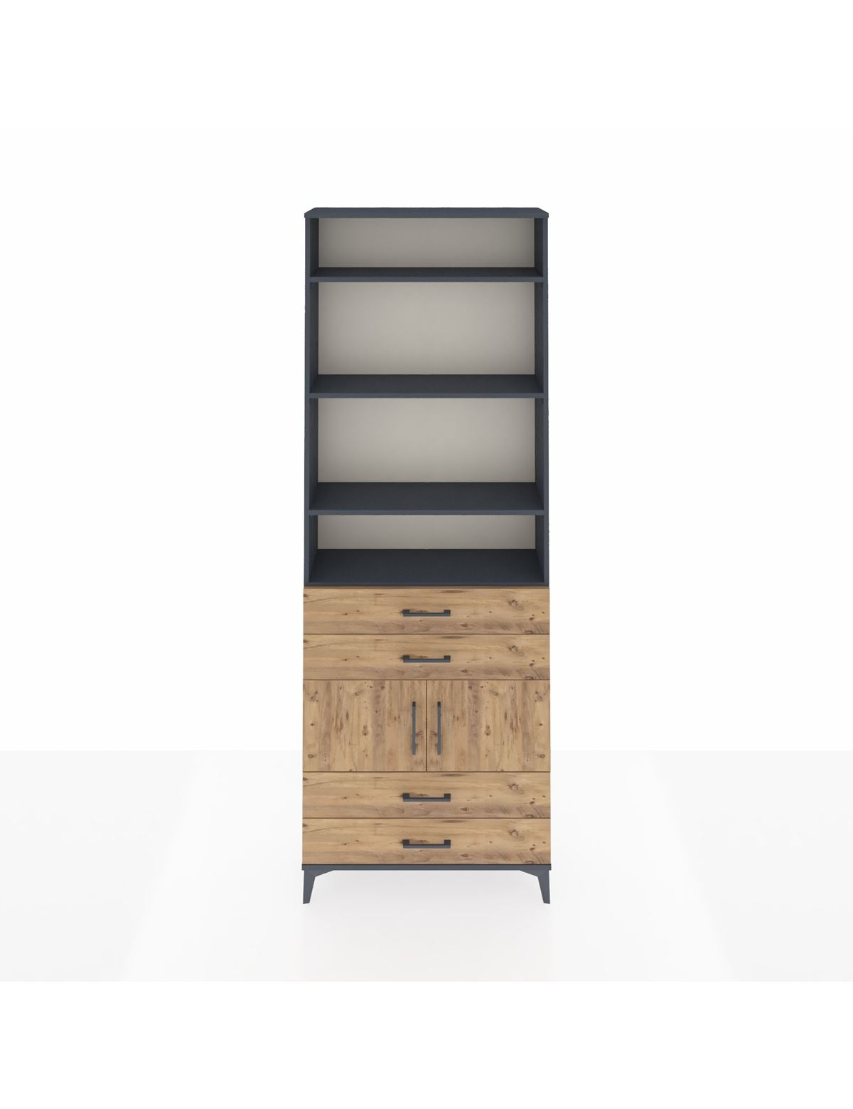 Arges Dolap 5 Raflı 4 Çekmeceli 2 Kapaklı 88x30x243 Antrasit-Çam