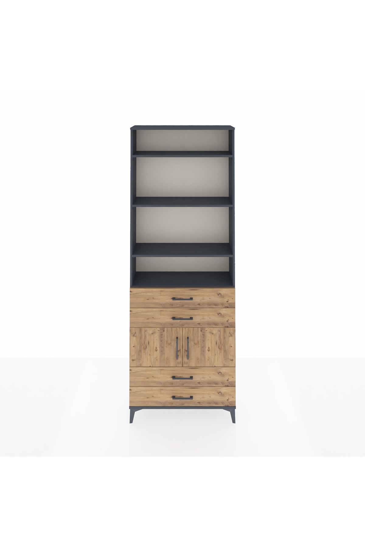 Arges Dolap 5 Raflı 4 Çekmeceli 2 Kapaklı 88x30x243 Antrasit-Çam