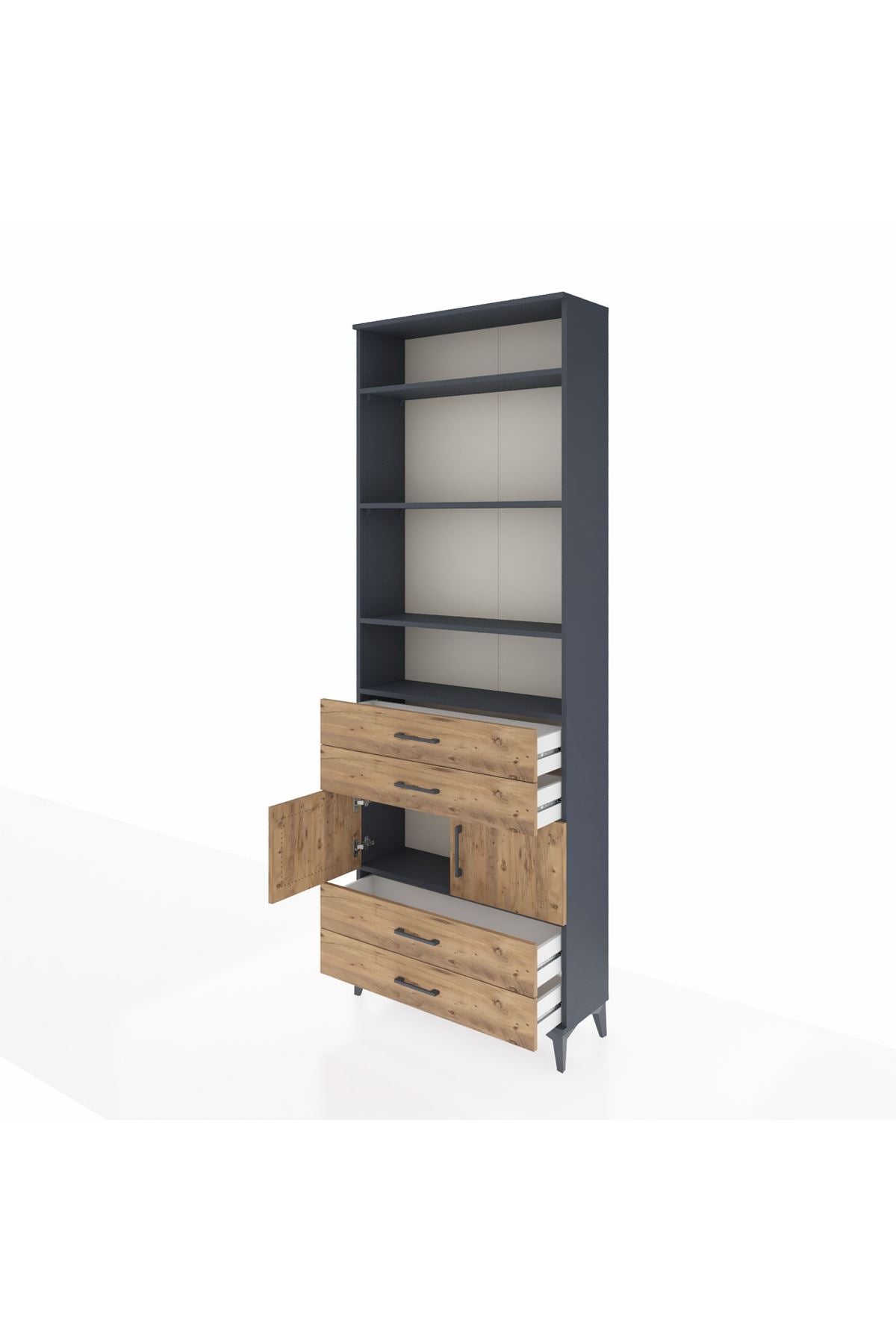 Arges Dolap 5 Raflı 4 Çekmeceli 2 Kapaklı 88x30x243 Antrasit-Çam