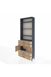 Arges Dolap 5 Raflı 4 Çekmeceli 2 Kapaklı 88x30x243 Antrasit-Çam