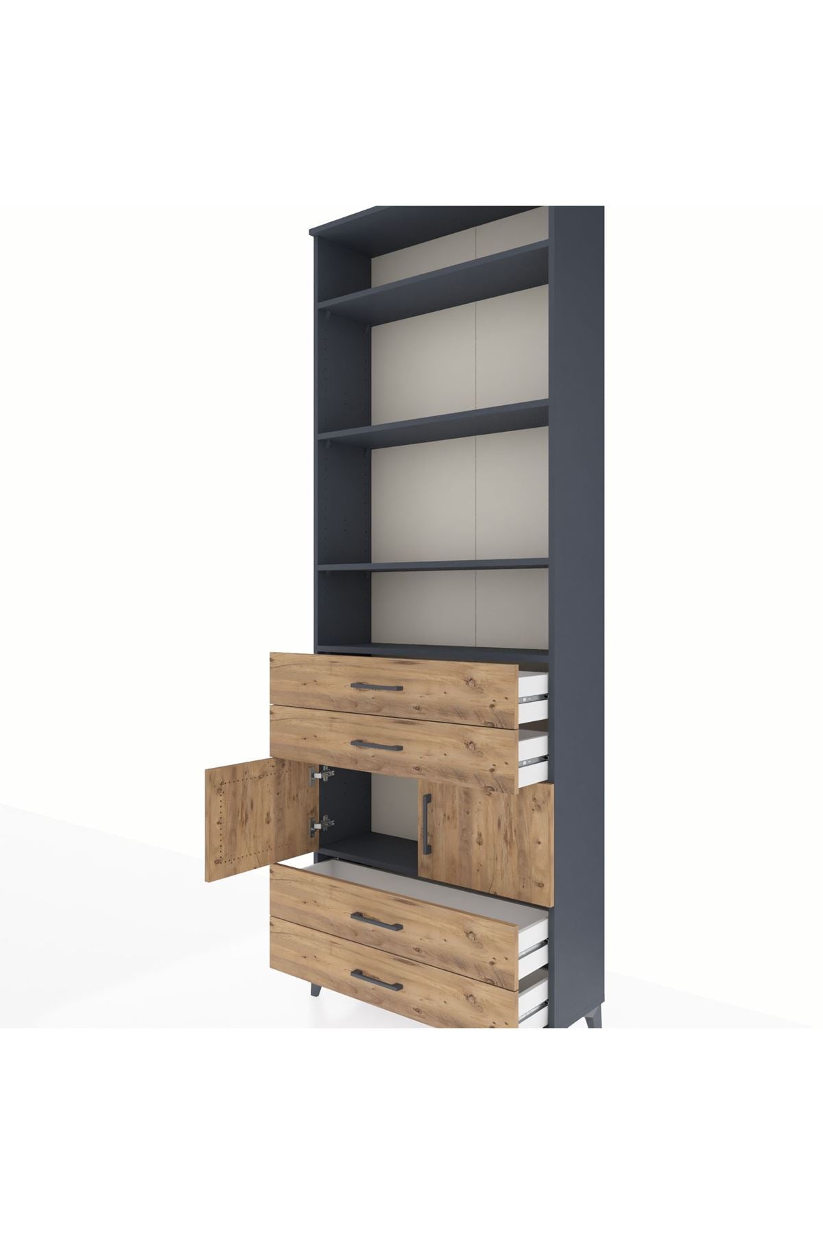 Arges Dolap 5 Raflı 4 Çekmeceli 2 Kapaklı 88x30x243 Antrasit-Çam