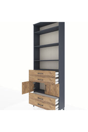 Arges Dolap 5 Raflı 4 Çekmeceli 2 Kapaklı 88x30x243 Antrasit-Çam