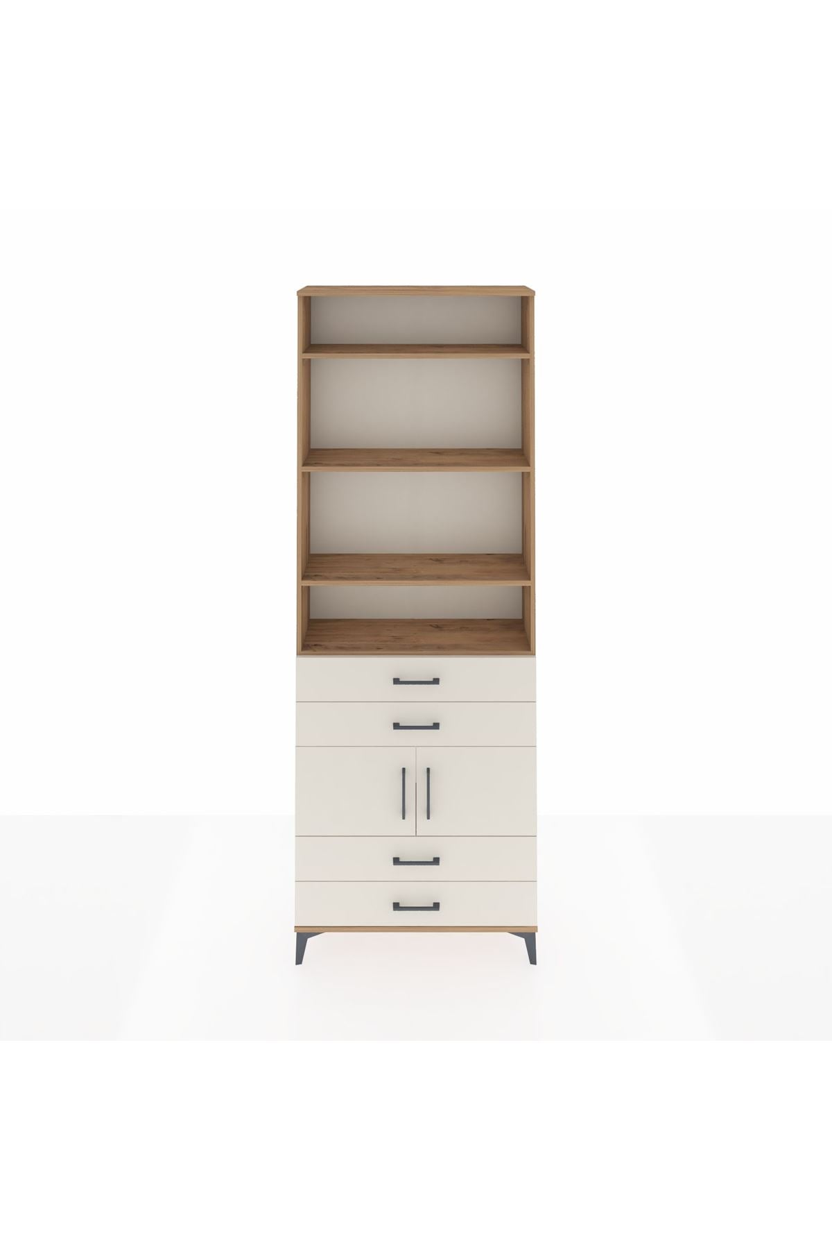 Arges Dolap 5 Raflı 4 Çekmeceli 2 Kapaklı 88x30x243 Çam-Aytaşı