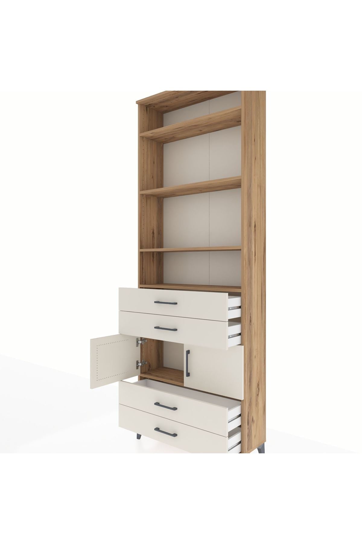 Arges Dolap 5 Raflı 4 Çekmeceli 2 Kapaklı 88x30x243 Çam-Aytaşı