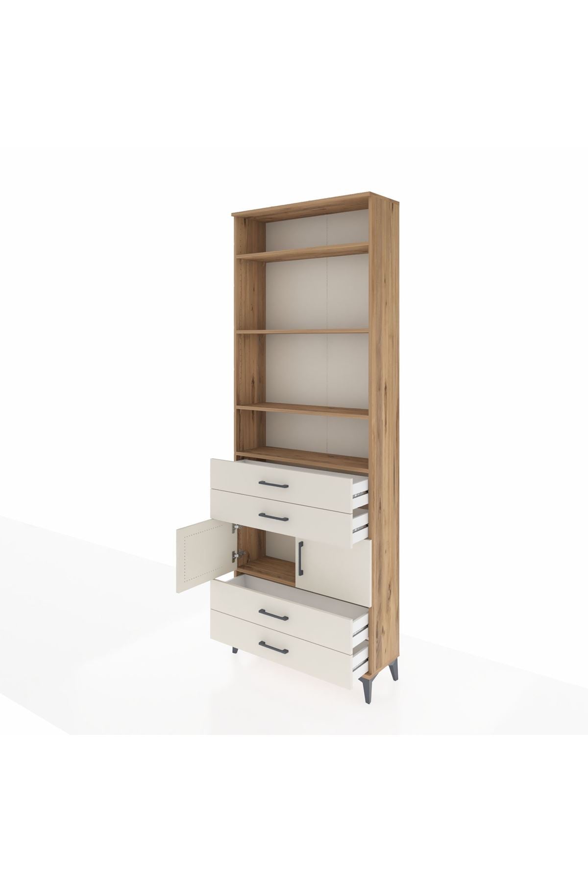 Arges Dolap 5 Raflı 4 Çekmeceli 2 Kapaklı 88x30x243 Çam-Aytaşı