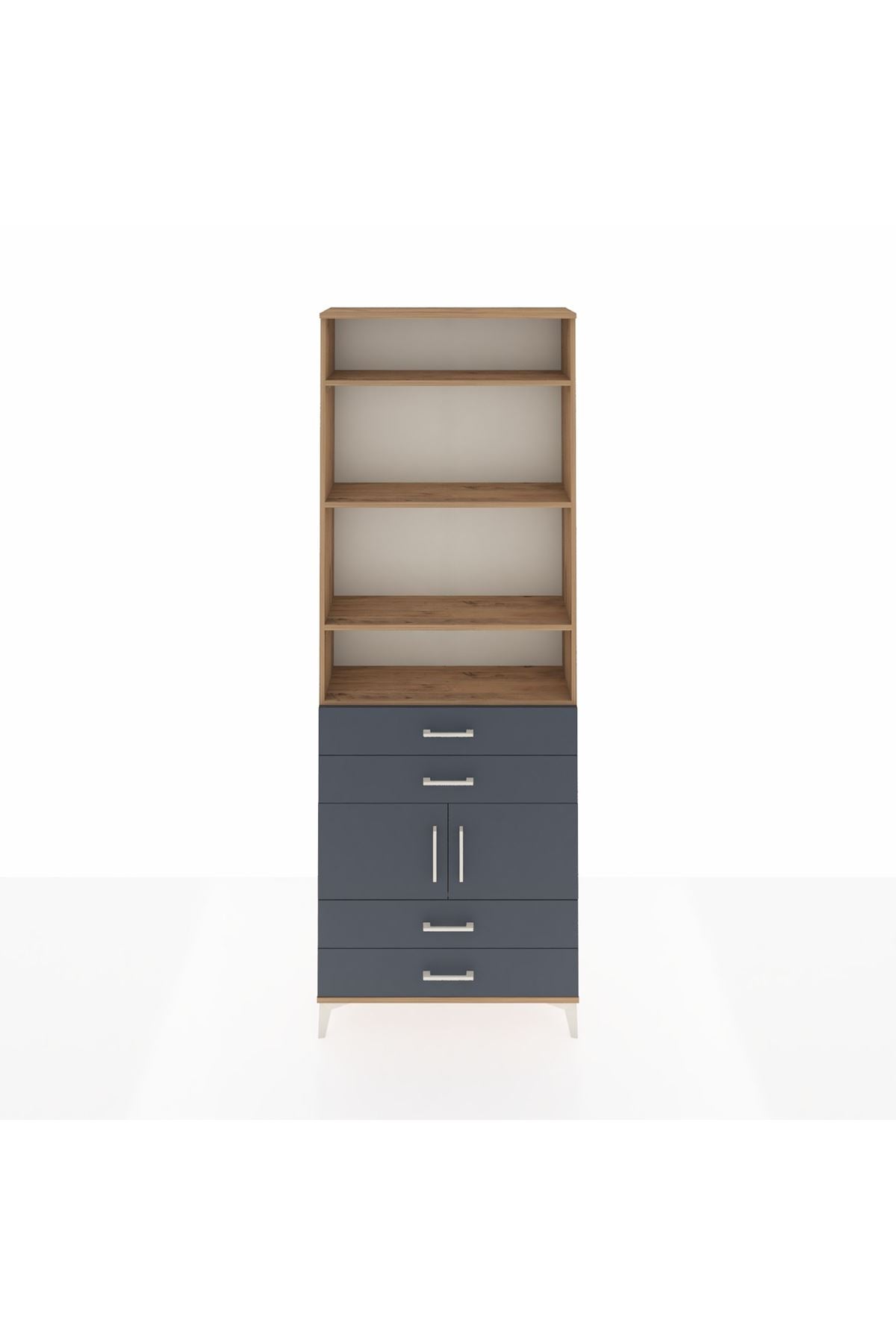 Arges Dolap 5 Raflı 4 Çekmeceli 2 Kapaklı 88x30x243 Çam-Antrasit