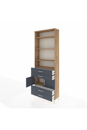 Arges Dolap 5 Raflı 4 Çekmeceli 2 Kapaklı 88x30x243 Çam-Antrasit