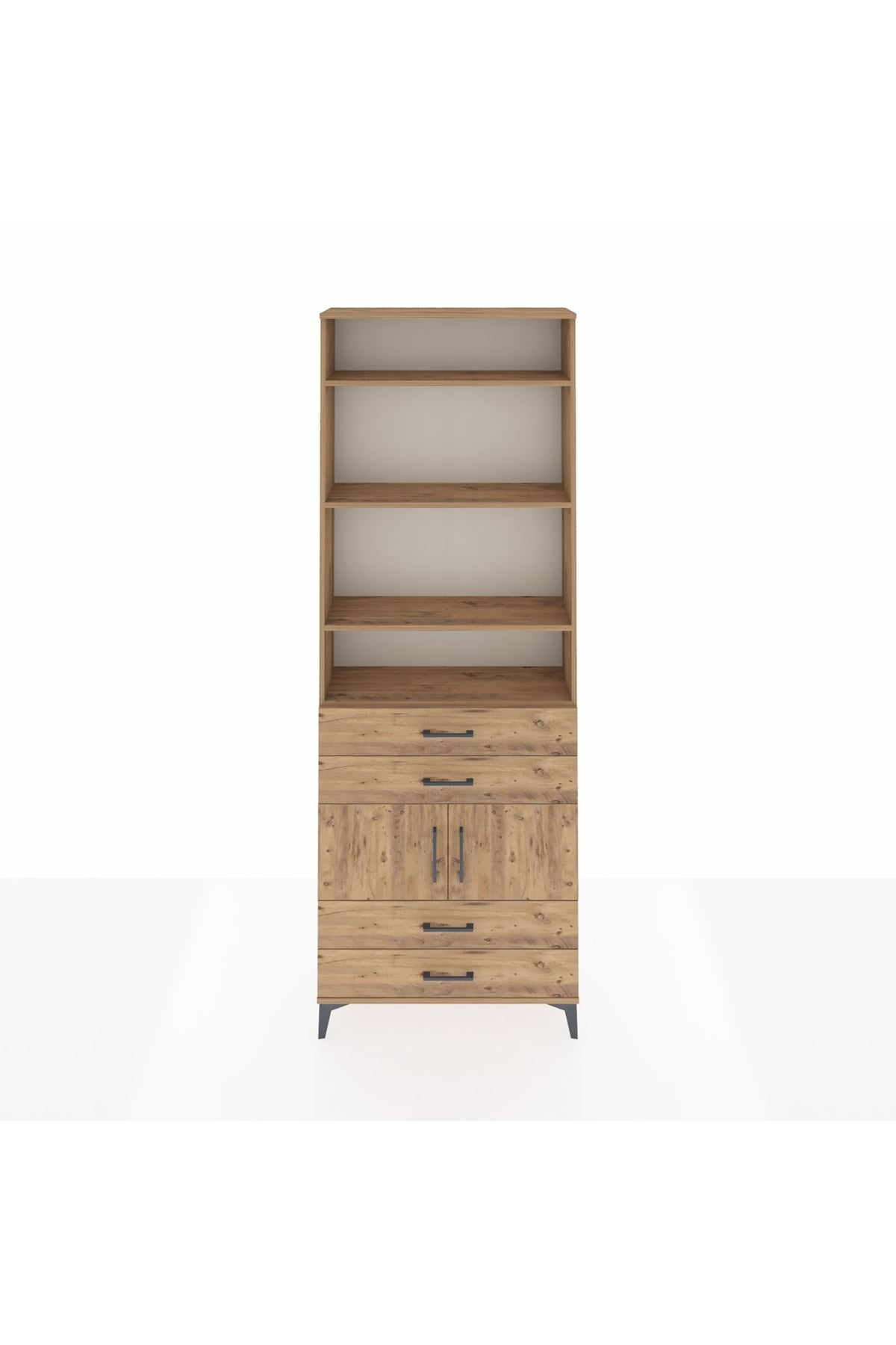 Arges Dolap 5 Raflı 4 Çekmeceli 2 Kapaklı 88x30x243 Çam-Çam