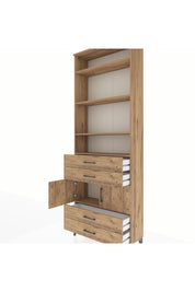 Arges Dolap 5 Raflı 4 Çekmeceli 2 Kapaklı 88x30x243 Çam-Çam