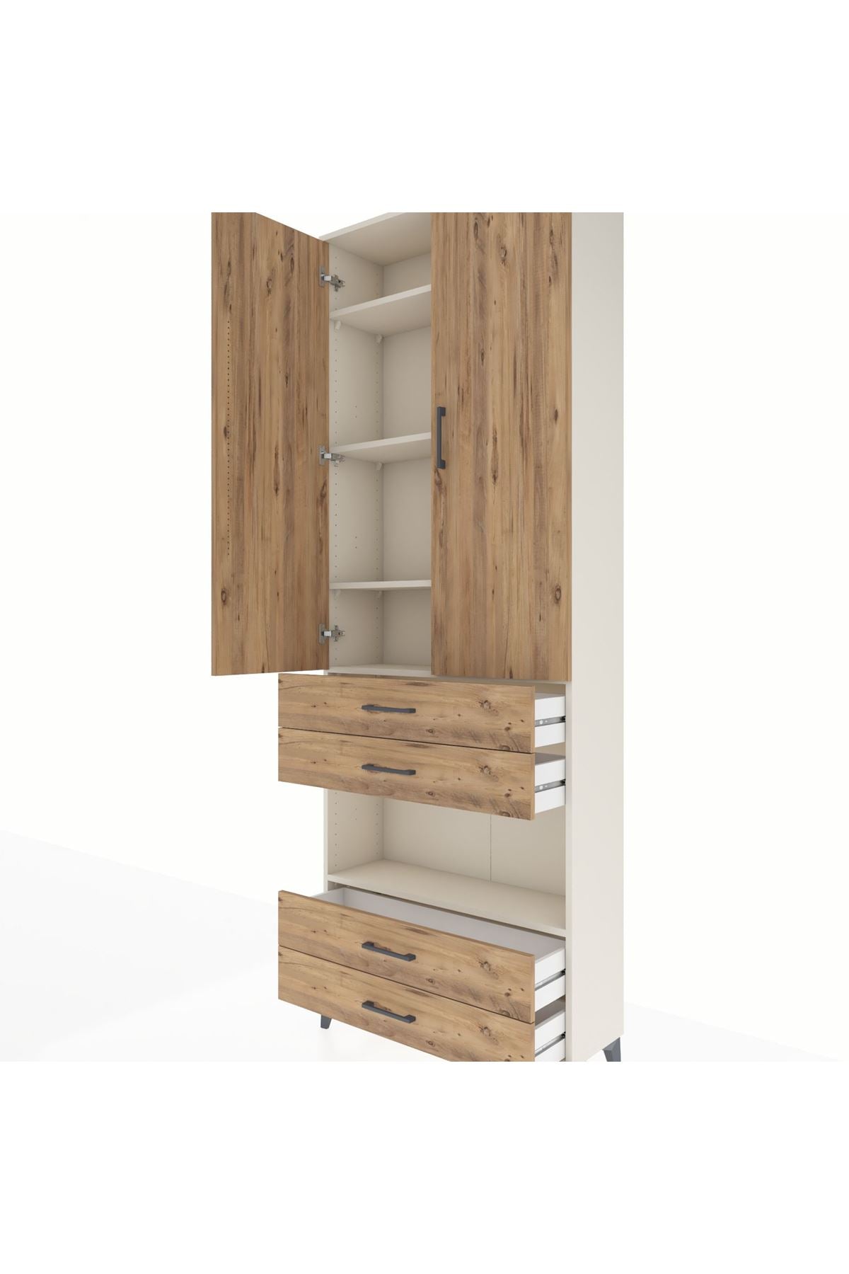 Arges Dolap 5 Raflı 4 Çekmeceli 2 Kapaklı 88x30x243 Aytaşı-Çam