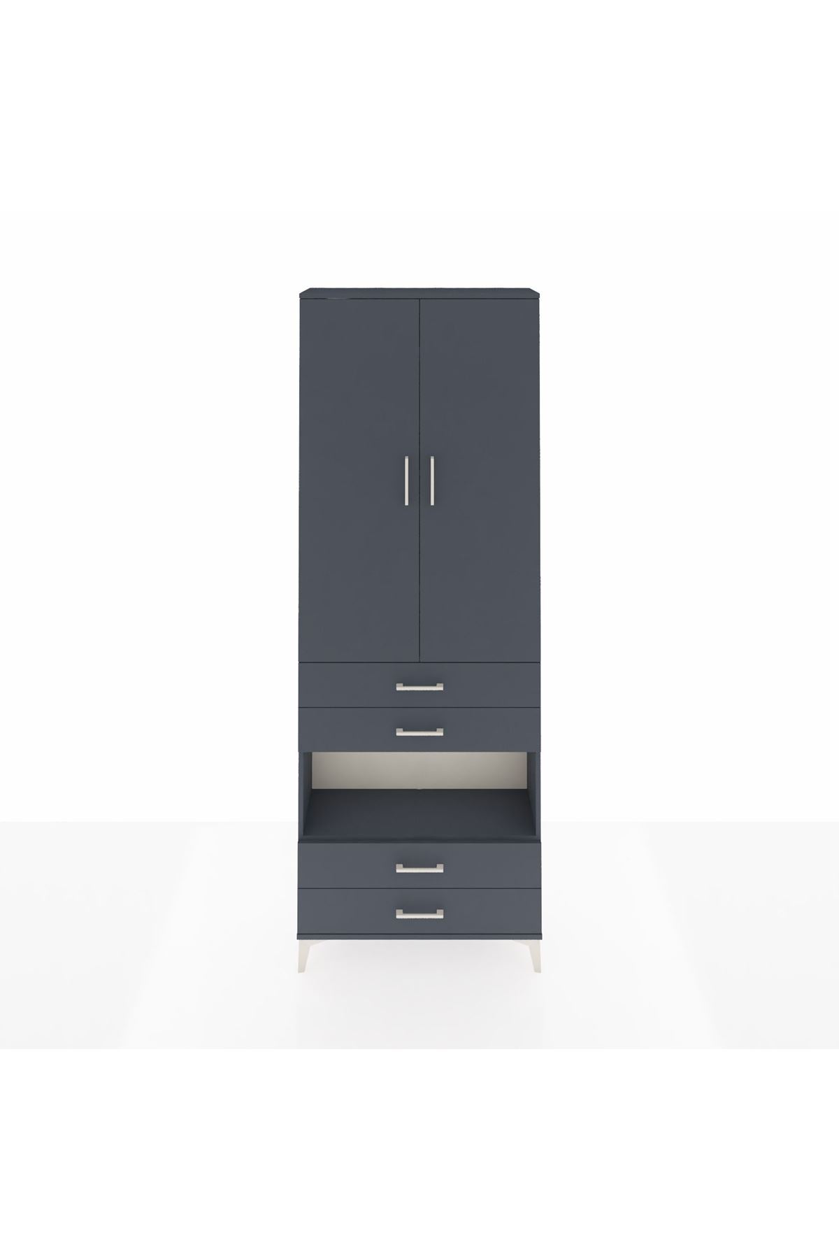 Arges Dolap 5 Raflı 4 Çekmeceli 2 Kapaklı 88x30x243 Antrasit-Antrasit
