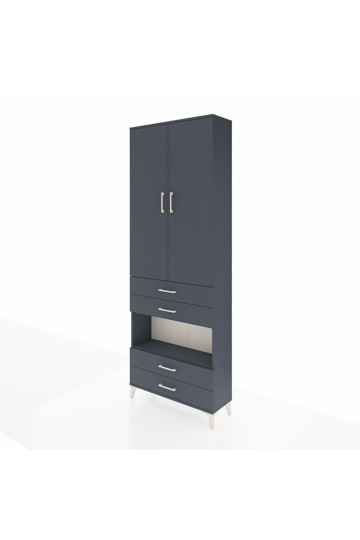 Arges Dolap 5 Raflı 4 Çekmeceli 2 Kapaklı 88x30x243 Antrasit-Antrasit