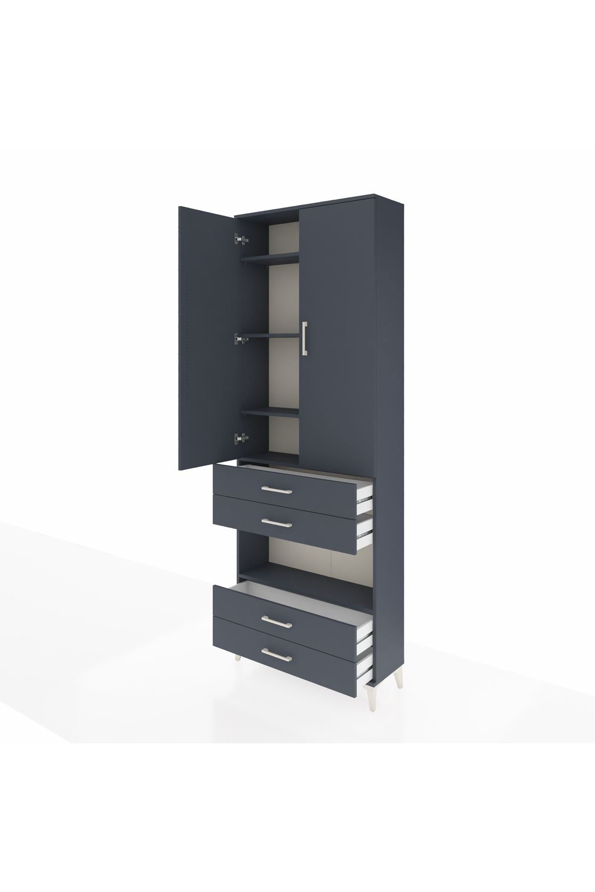 Arges Dolap 5 Raflı 4 Çekmeceli 2 Kapaklı 88x30x243 Antrasit-Antrasit