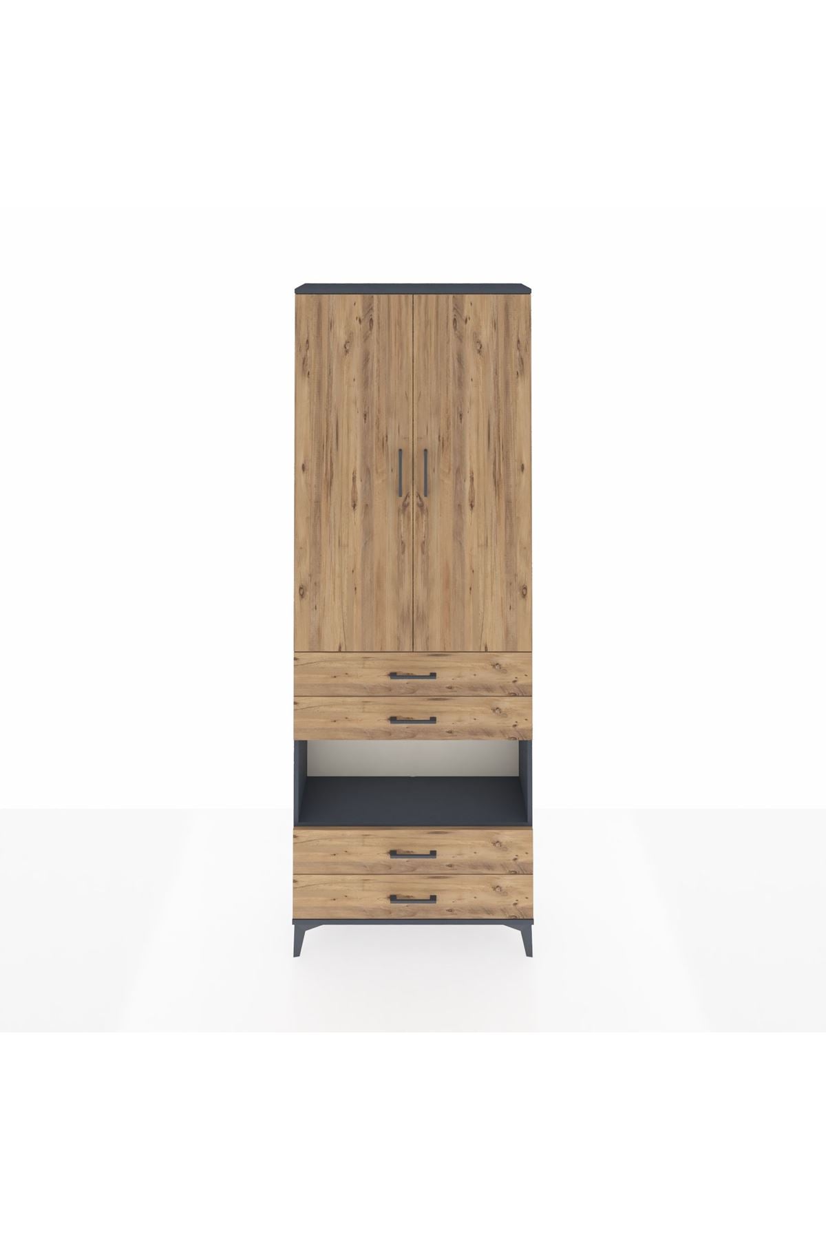 Arges Dolap 5 Raflı 4 Çekmeceli 2 Kapaklı 88x30x243 Antrasit-Çam