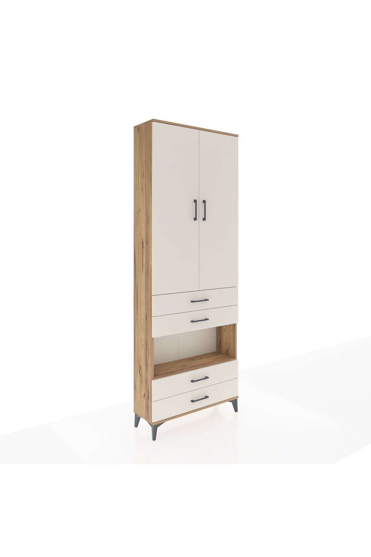 Arges Dolap 5 Raflı 4 Çekmeceli 2 Kapaklı 88x30x243 Çam-Aytaşı