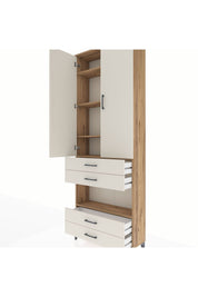 Arges Dolap 5 Raflı 4 Çekmeceli 2 Kapaklı 88x30x243 Çam-Aytaşı