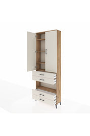 Arges Dolap 5 Raflı 4 Çekmeceli 2 Kapaklı 88x30x243 Çam-Aytaşı