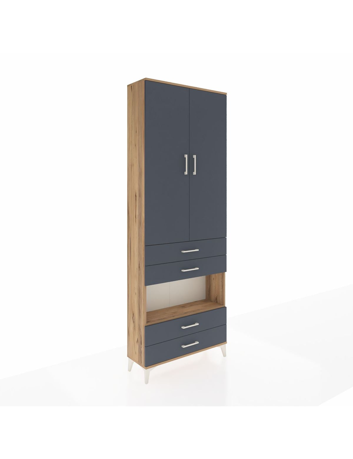 Arges Dolap 5 Raflı 4 Çekmeceli 2 Kapaklı 88x30x243 Çam-Antrasit