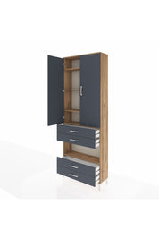 Arges Dolap 5 Raflı 4 Çekmeceli 2 Kapaklı 88x30x243 Çam-Antrasit