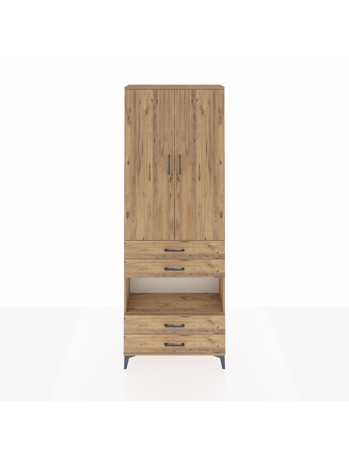 Arges Dolap 5 Raflı 4 Çekmeceli 2 Kapaklı 88x30x243 Çam-Çam