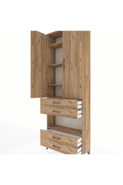 Arges Dolap 5 Raflı 4 Çekmeceli 2 Kapaklı 88x30x243 Çam-Çam