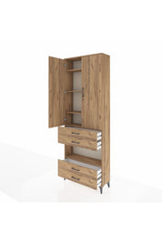 Arges Dolap 5 Raflı 4 Çekmeceli 2 Kapaklı 88x30x243 Çam-Çam