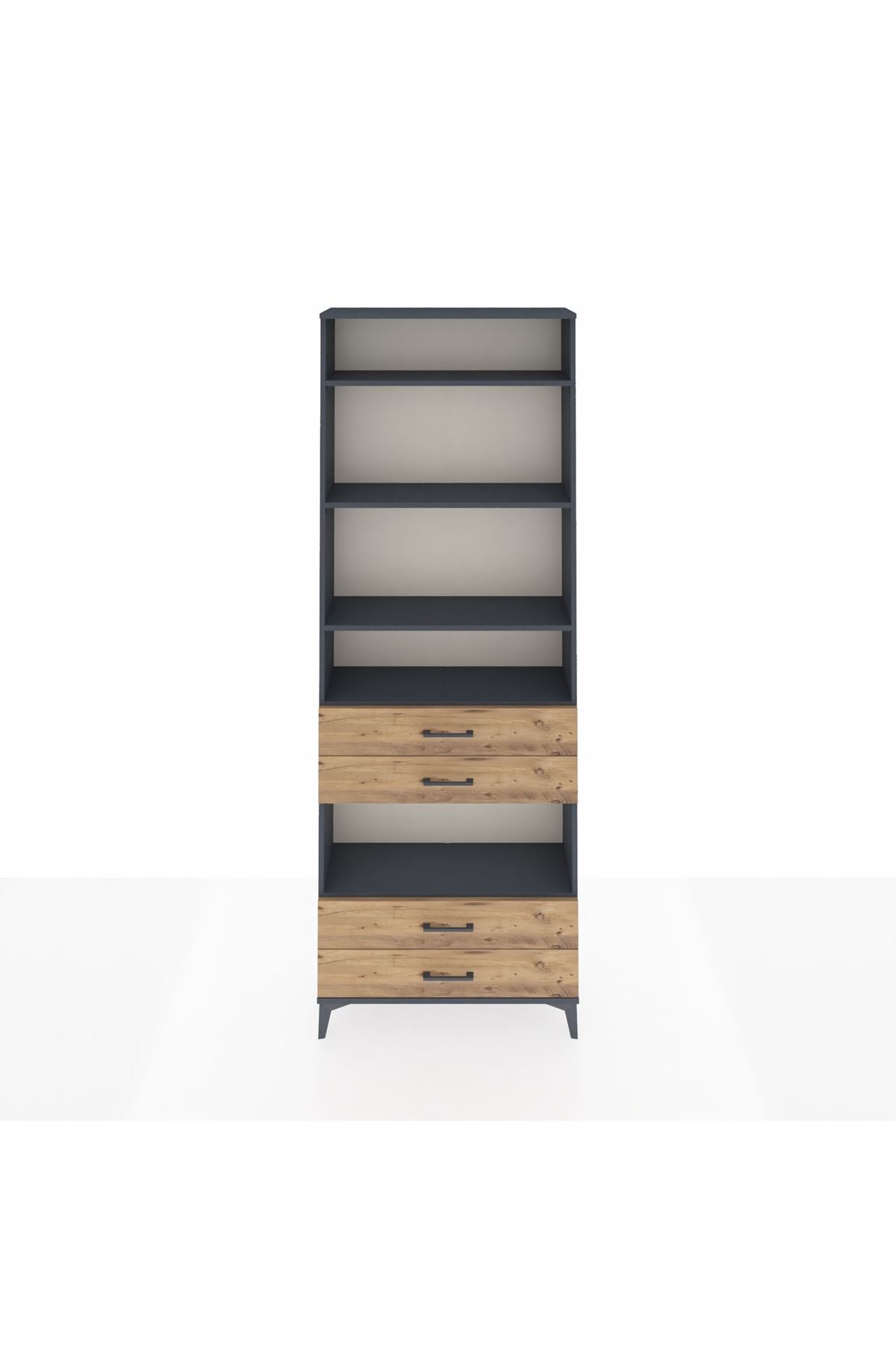 Arges Dolap 5 Raflı 4 Çekmeceli 88x30x243 Antrasit-Çam