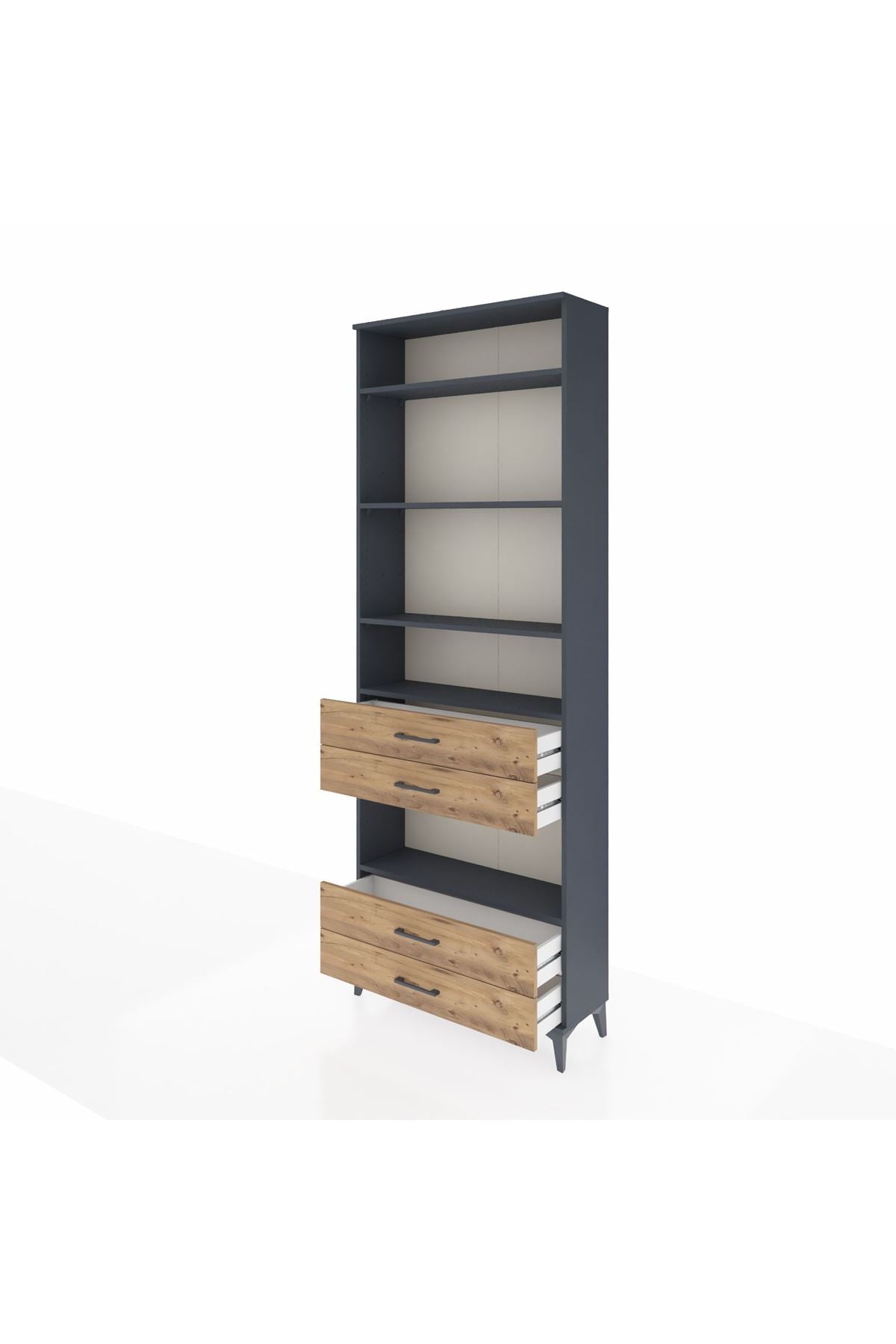 Arges Dolap 5 Raflı 4 Çekmeceli 88x30x243 Antrasit-Çam