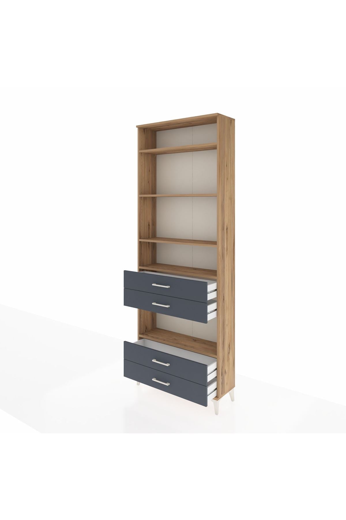 Arges Dolap 5 Raflı 4 Çekmeceli 88x30x243 Çam-Antrasit