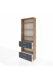 Arges Dolap 5 Raflı 4 Çekmeceli 88x30x243 Çam-Antrasit