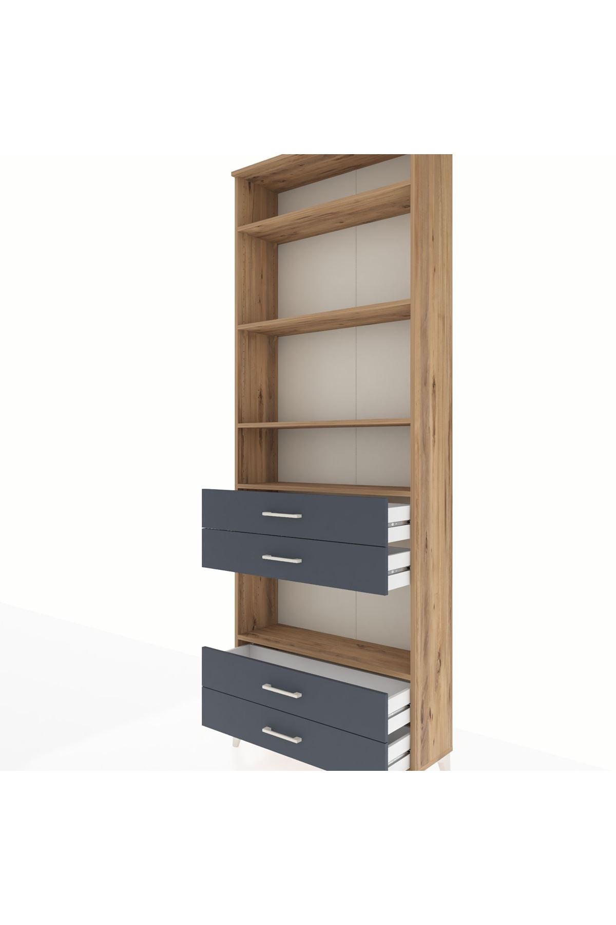 Arges Dolap 5 Raflı 4 Çekmeceli 88x30x243 Çam-Antrasit